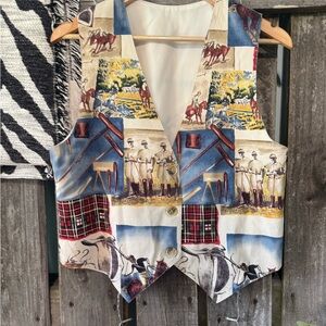 Vintage Equestrian Polo Print Vest